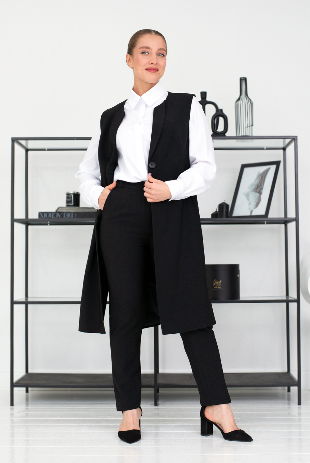 Удлинённый жилет 1634ОП, черный #70Ч061634ОП