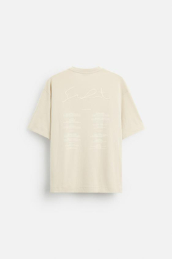 ZARA ФУТБОЛКА С ВЫШИТОЙ НАДПИСЬЮ, КАМЕННО-СЕРЫЙ