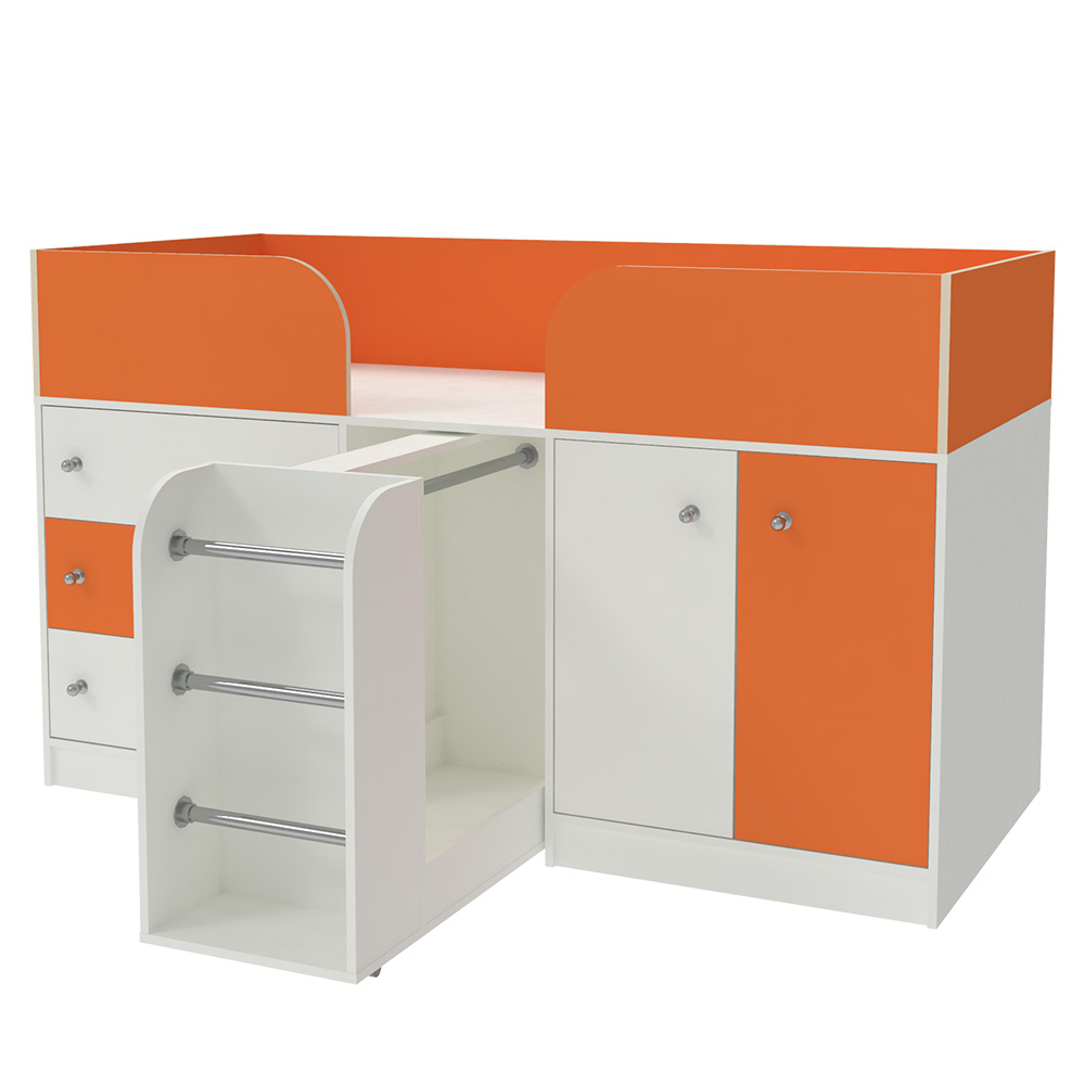 Кровать-чердак КарИВи Малыш 4 Белый  Оранжевый