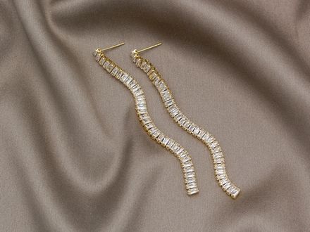 Серьги Вечерние "Дорожка" 75мм, со стразами