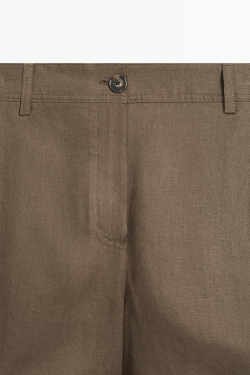 Massimo Dutti Шорты из 100% льна со складками, цвет мха