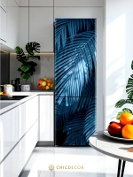 Наклейка интерьерная на холодильник Пальма голубая