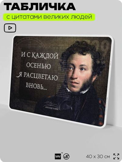 Литературный постер с цитатой А. С. Пушкина для школы, на стену, на пластике, для интерьера, 40х30 см, Silver Plane x Айдентика Технолоджи