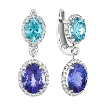 Серьги с Танзанитами, Цирконами и Бриллиантами, E0022-2/1