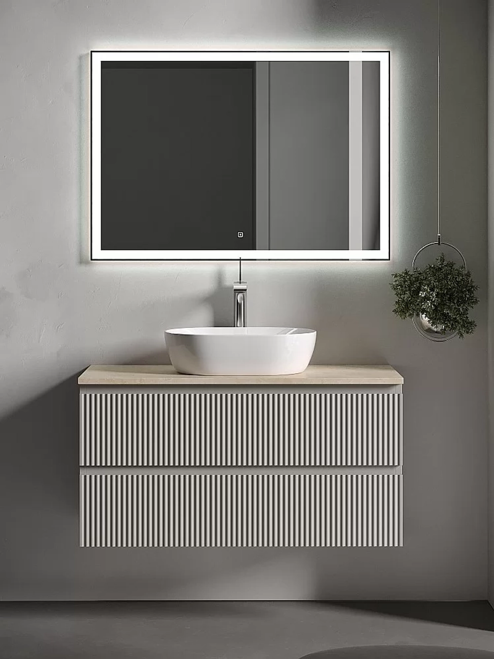 Тумба с раковиной Sancos SNOB R 100 со столешницей, бежевая матовая