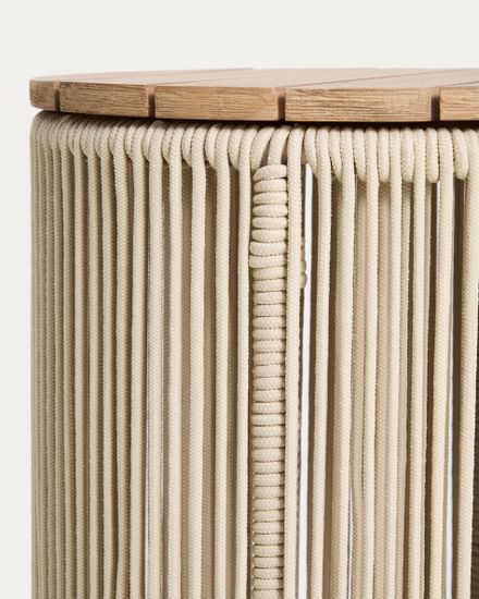 Уличчный столик Dandara из стали, веревки цвета экрю и массива акации Ø40 см