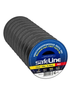 Изолента Safeline 19мм х 25м, ГОСТ, черная, 10 шт.
