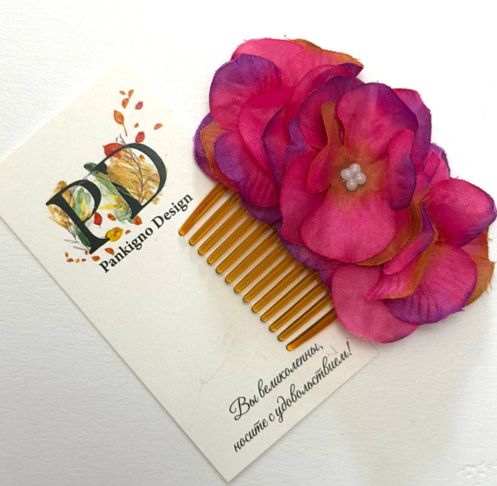 Мини гребень Pankigno Design с гортензией