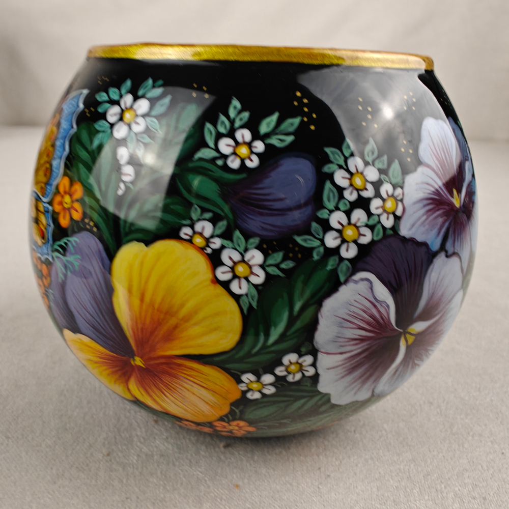 Вазочка с ручной росписью Палех "Анютины глазки"