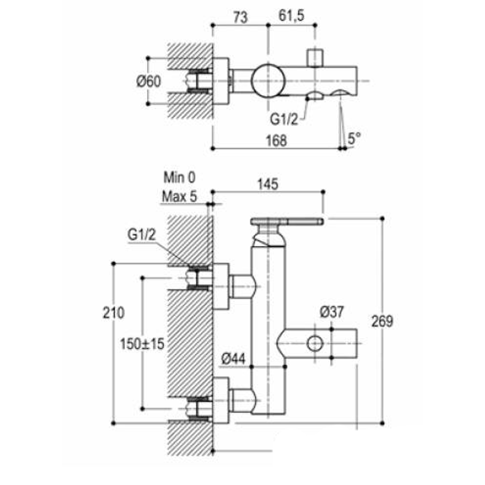 Настенный смеситель для ванны и душа Ritmonio Cle V0BA9033H2CRL