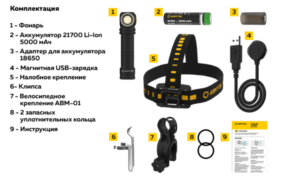 Мультифонарь светодиодный Armytek Wizard C2 Pro Max Magnet USB, 3720 лм, аккумулятор,, размер: теплый свет