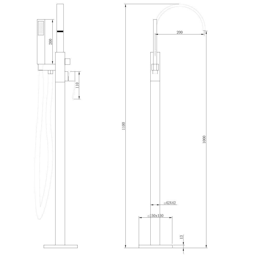 Смеситель ABBER Wasserfall AF8615B напольный, черный матовый