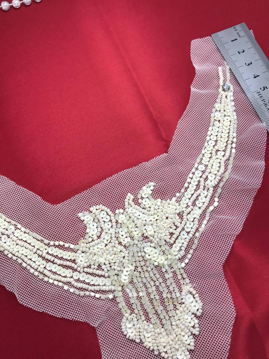 аппликация пришивная, бисер/стразы/пайетки на сетке, кремовый