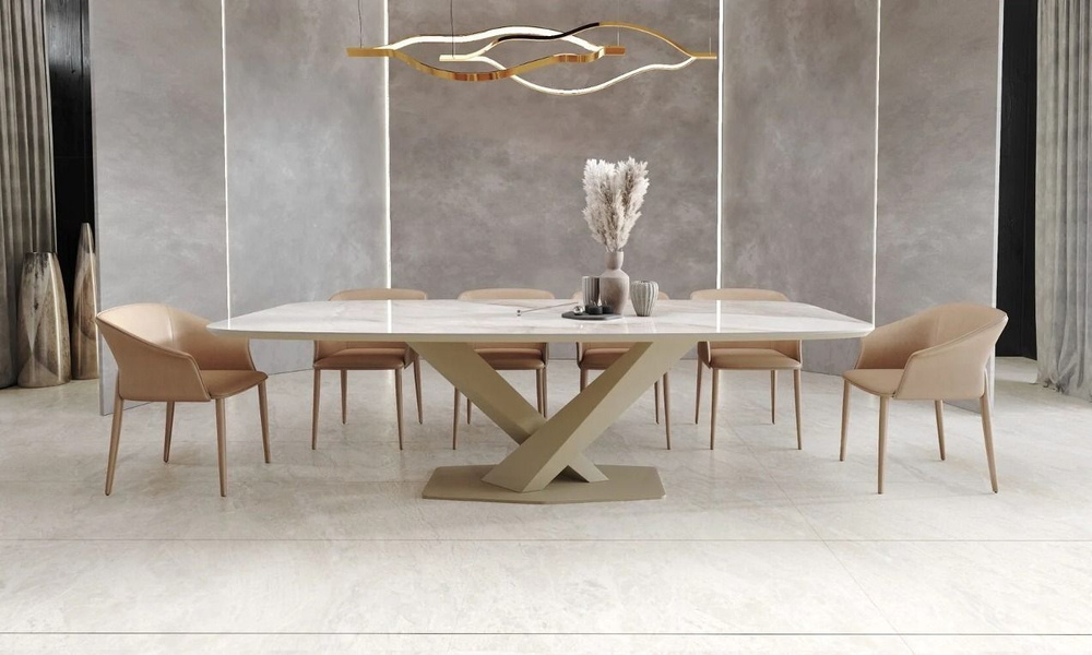 Стол Toros 180 овальный, интегрированная керамика глянцевая, шампань