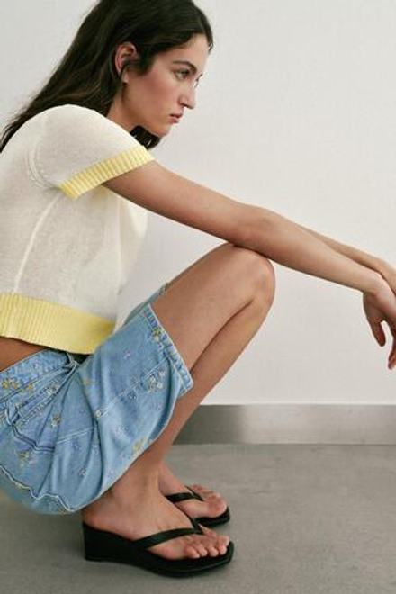 ZARA ТРИКОТАЖНЫЙ ТОП С КОРОТКИМ РУКАВОМ, РАЗНОЦВЕТНЫЙ
