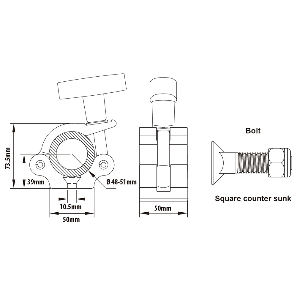 KUPO KCP-831-T 2" T-handle Half Coupler with M10 Carriage Screw. Хомут (M10) (Ø48-51↓500)