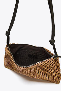 ZARA СУМКА С ПЛЕЧЕВЫМ РЕМНЕМ И БИСЕРОМ, КОРИЧНЕВЫЙ