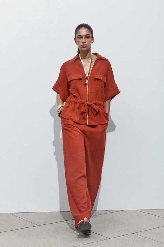 ZARA РУБАШКА САФАРИ, ТЕРРАКОТОВЫЙ