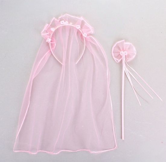 Карнавальный набор 2 предмета: ободок с вуалью, волшебная палочка, цвет розовый