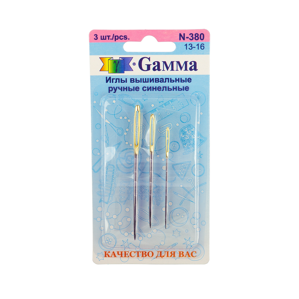 Иглы для шитья ручные  "Gamma"   N-380   синельные №13-16   3 шт.  в блистере