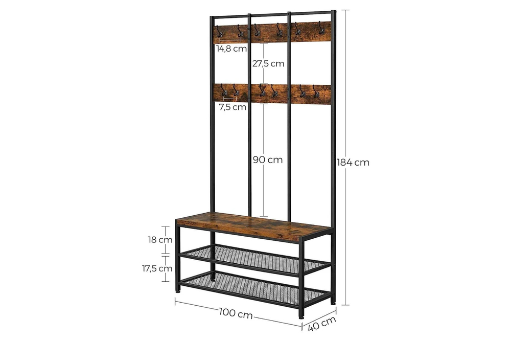 Напольная вешалка для одежды VASAGLE HSR86BXV1 с 12 крючками и полками для обуви 100 x 40 x 184 см