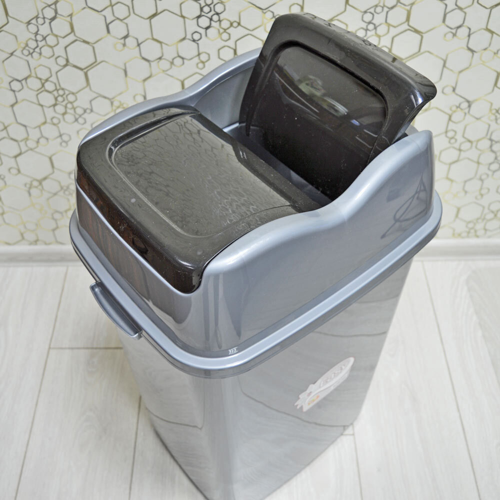 Ведро для мусора 50л "Easy", черный/серебро