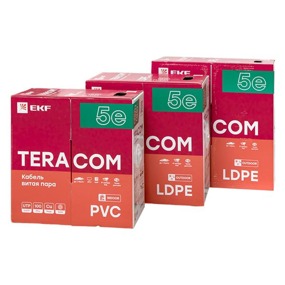 Кабель витая пара TERACOM Cat.5E U/UTP 4 пары solid внешний оболочка LDPE цвет черный (упак. 305м) (305.00 шт.)
