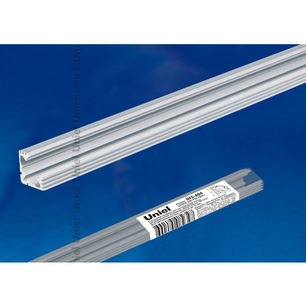UFE-A04 SILVER 200 POLYBAG Накладной профиль для светодиодной ленты, анодированный алюминий. Длина 200 см. ТМ Uniel