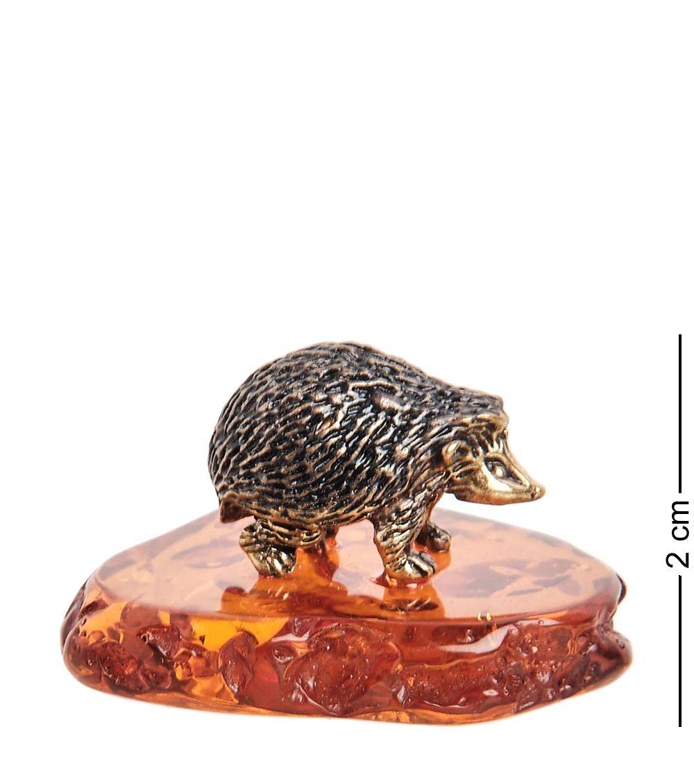 Народные промыслы AM- 281 Фигурка «Ежик на подставке» (латунь, янтарь)