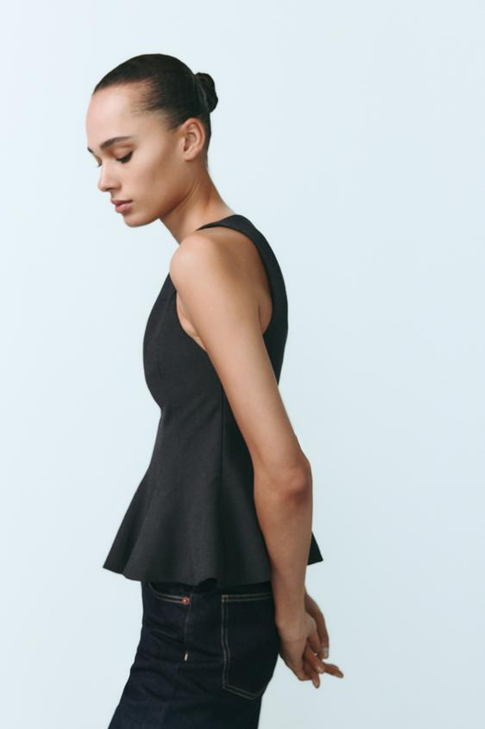 ZARA ТОП С БАСКОЙ, ТЕМНО-СЕРЫЙ