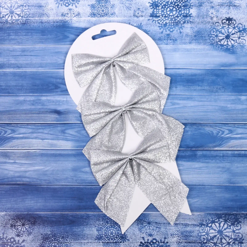 Бант на ёлку «Зимнее очарование» 11*11 см (набор 3 шт), Серебро