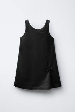 ZARA САРАФАН ПОД КОЖУ С БАНТАМИ, ЧЕРНЫЙ