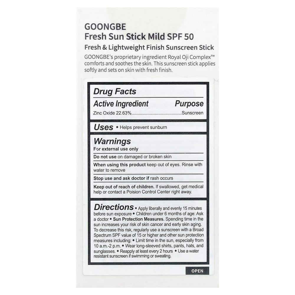 Goongbe, Fresh Sun Stick, солнцезащитный крем, мягкое действие, SPF 50, 23 г (0,81 унции)