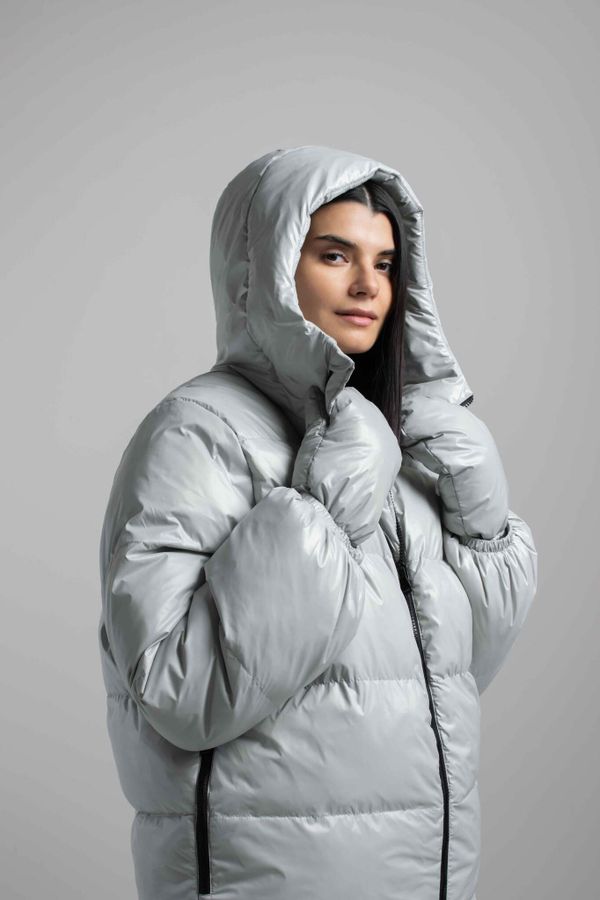 Пуховик AW017 светло-серый - фото 5