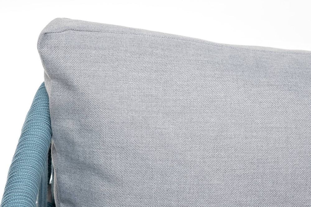 "Диего" диван 2-местный плетеный из роупа, каркас алюминий светло-серый (RAL7035) муар, роуп бирюзовый круглый, ткань светло-серая