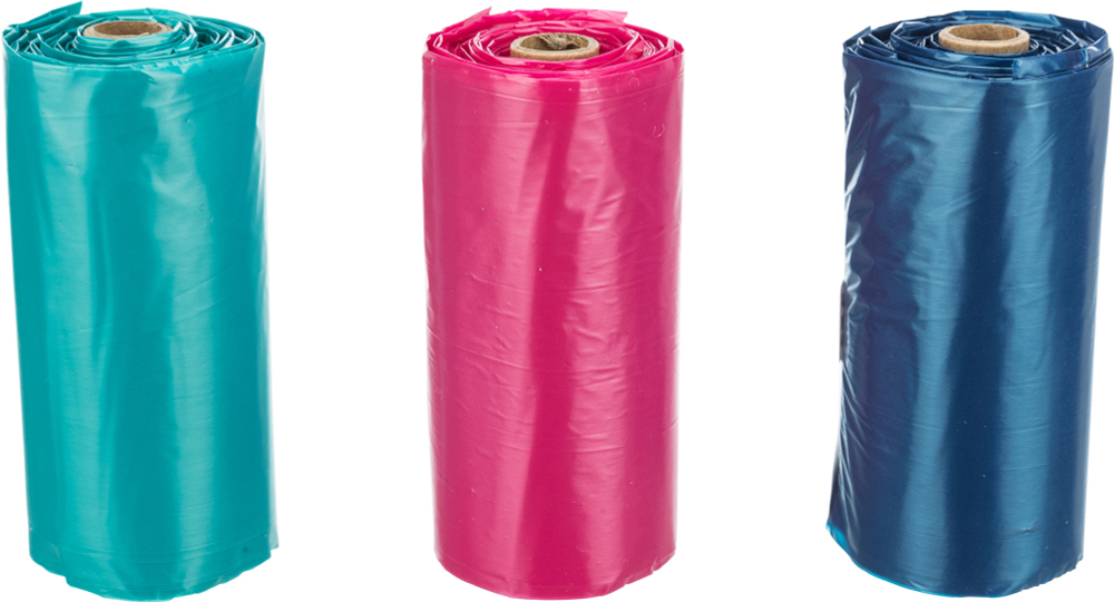 Пакеты для уборки за собаками, 3 л, 3 рулона по 15 шт., с ручками, цветные, для всех диспенсеров, Trixie