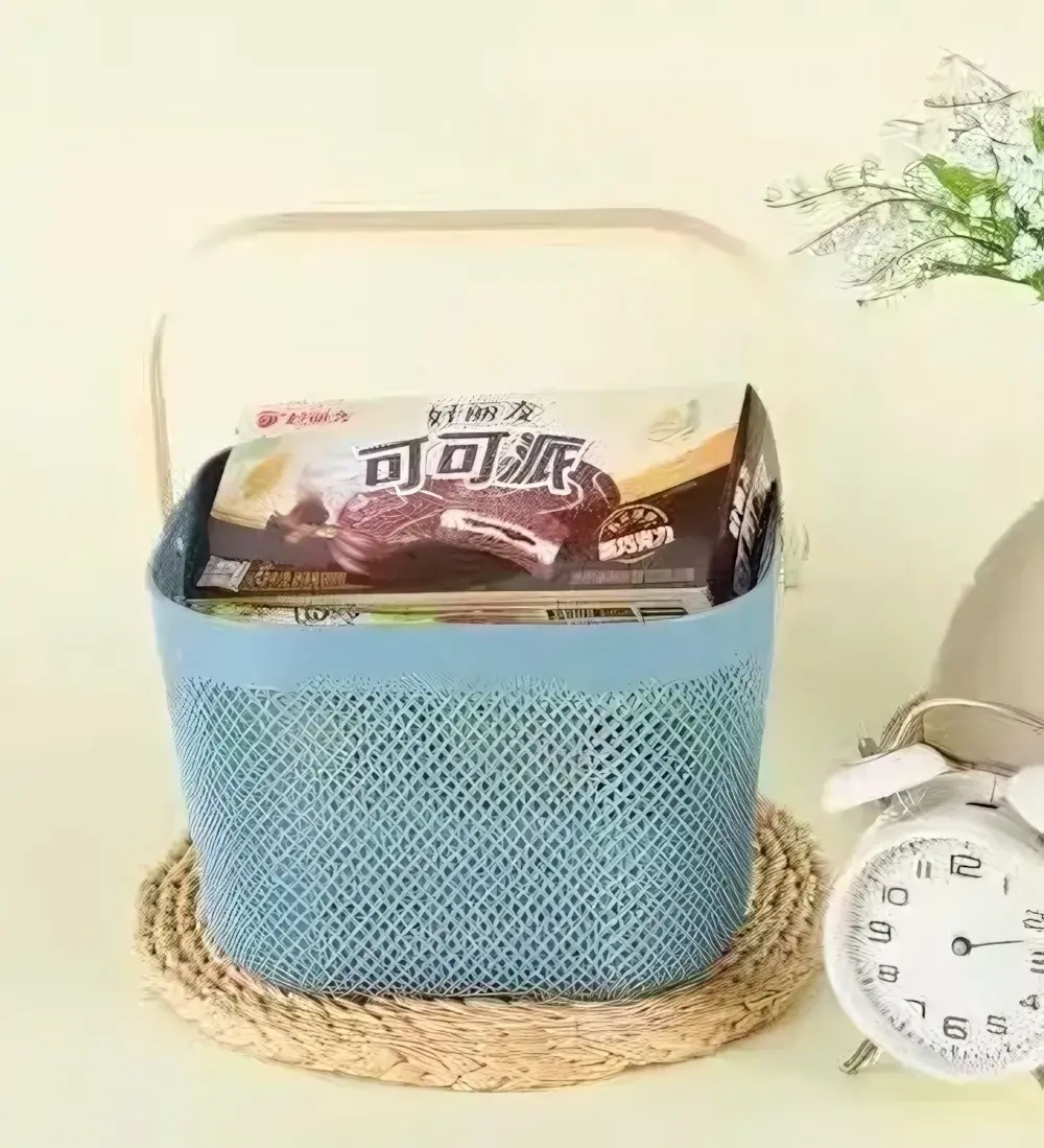 Корзина для хранения с деревянной ручкой «ФАРГО», цвет голубой, 24*23,5*18см