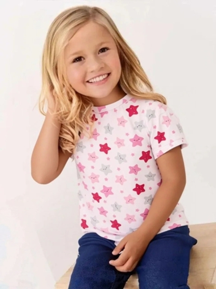 10542 Футболка для девочки кулирка звезды на белом (64-122/128)