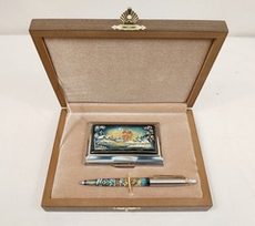 Набор "Деревенька. Зима" визитница и ручка Parker с ручной росписью Палех