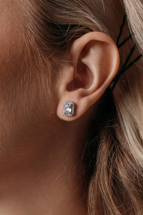 Серьги-пусеты "DIVA" с фианитом и россыпью