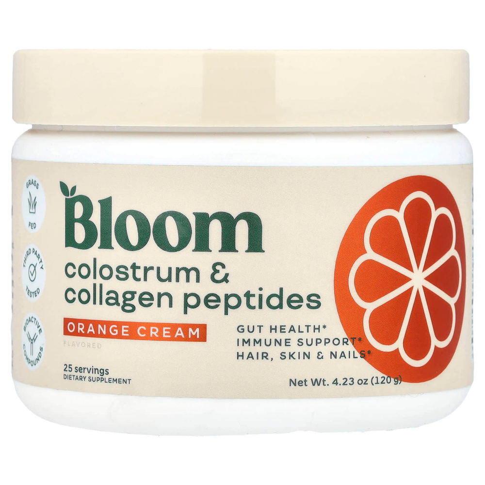 Bloom, Молозиво и пептиды коллагена, апельсиновый крем, 120 г (4,23 унции)