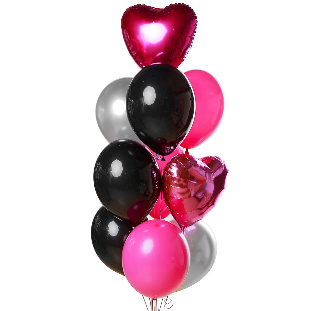 Черные и ярко-розовые шарики с гелием на грузике