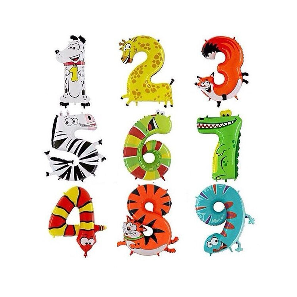 Шары цифры гелиевые в виде животных, 102 см