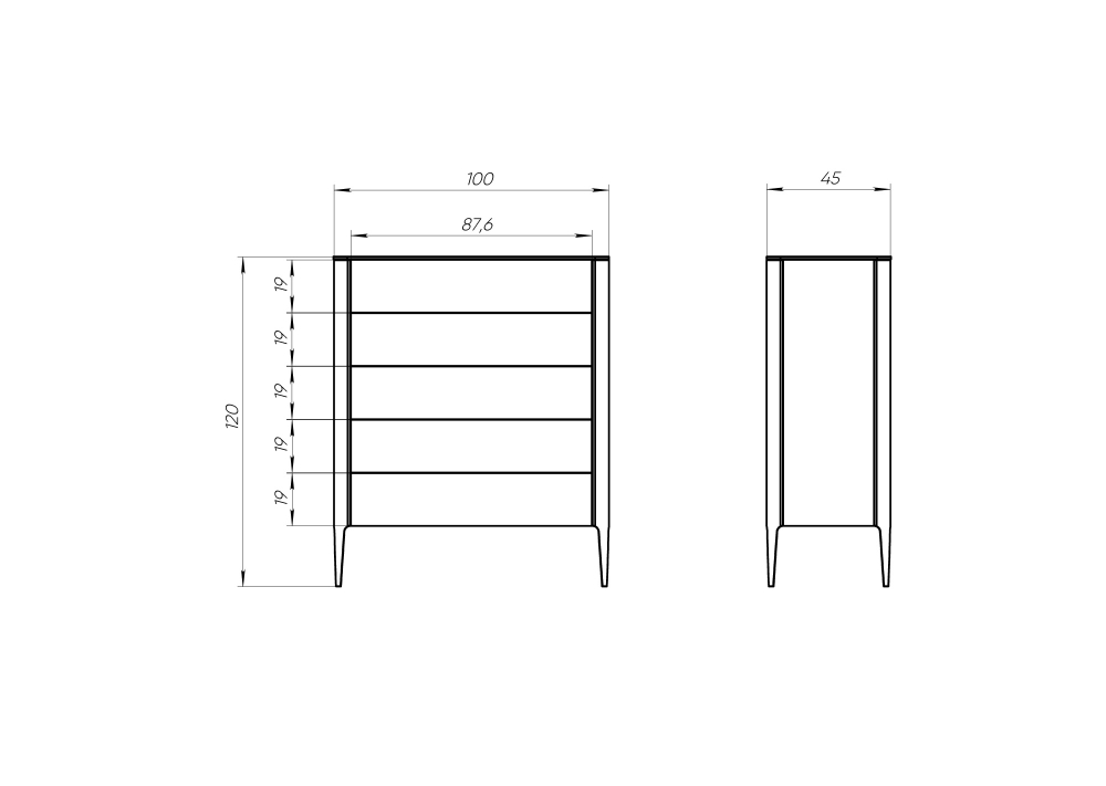 Комод Type 5 ящиков ширина 100 см (серо-бежевый)