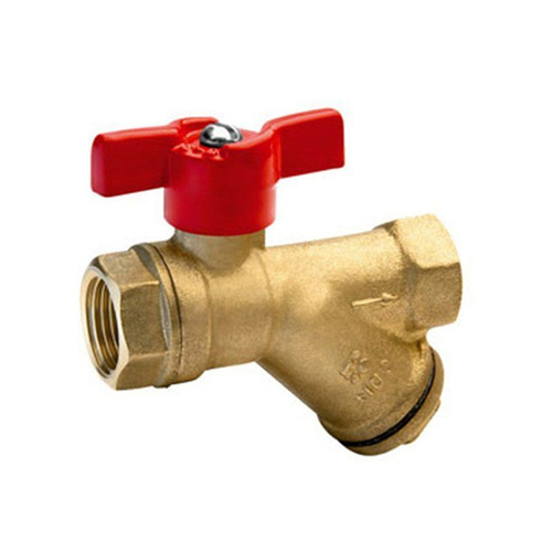 Кран латунный шаровой БАЗ.КФ.1, DN 15, PN 25, с фильтром, муфта-муфта, бабочка