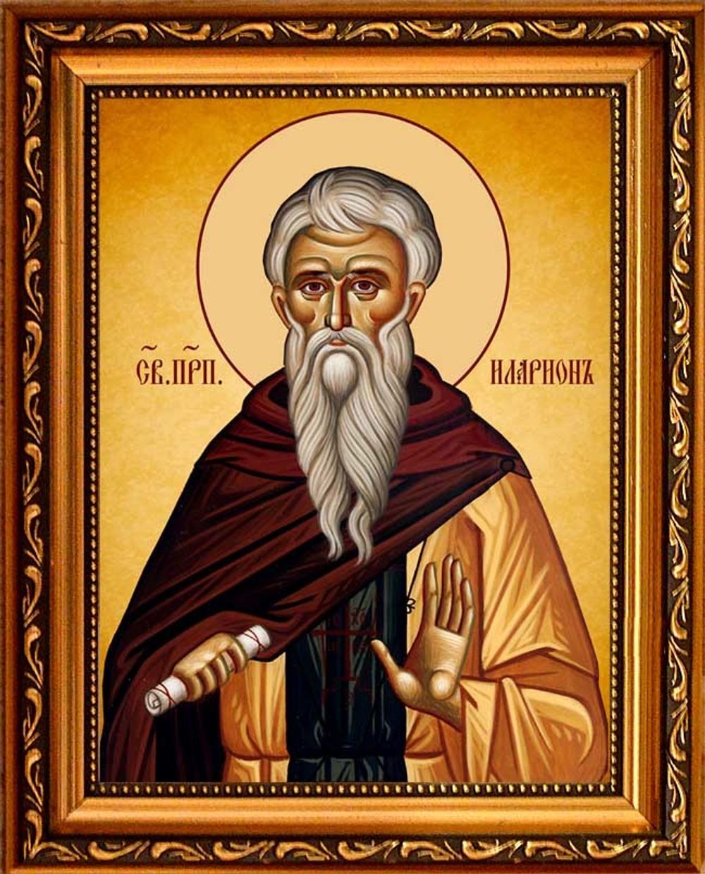Иларион Великий Преподобный. Икона на холсте в раме.