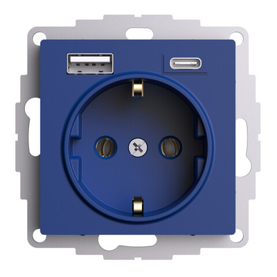 ATLASDESIGN РОЗЕТКА 16А c 2 USB A+C, 5В/2,4А/3,0А, 2х5В/1,5А, механизм, АКВАМАР