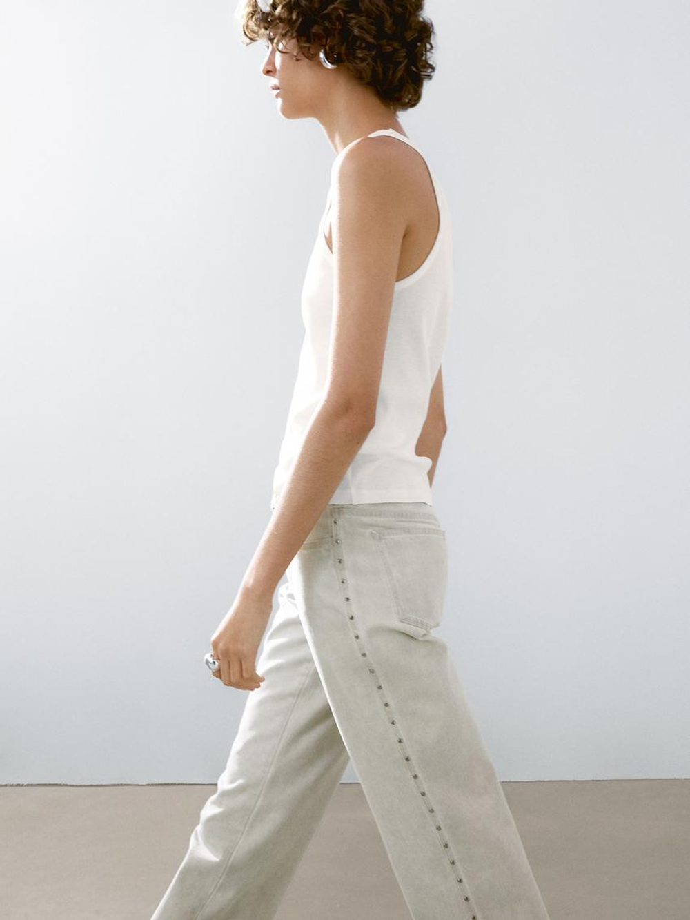 Massimo Dutti Брюки прямого кроя с заклепками, жемчужно-серый