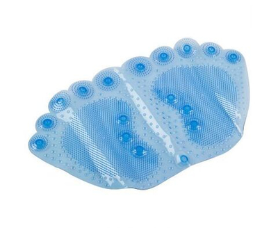 Коврик для ванной Рыжий кот Следы противоскользящий на присосках, ПВХ голубой 58x33см