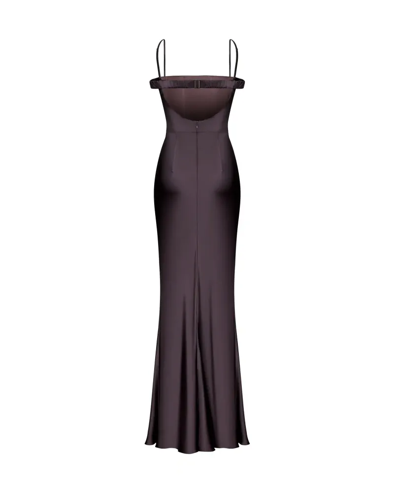 Melany maxi, платье макси из шоколадного атласа